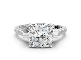 White gold Cushion Solitaire Diamond Ring with Channel Set Band and Bezel Prong Setting_77