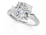 White gold Cushion Solitaire Diamond Ring with Channel Set Band and Bezel Prong Setting_81