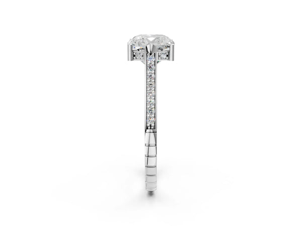 Platinum Cushion Cut Vintage Cathedral Engagement Ring Setting with Engraved Sides and Pave