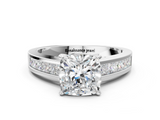 White gold Cushion Solitaire Diamond Ring with Channel-Set Band and Four-Prong Setting_24
