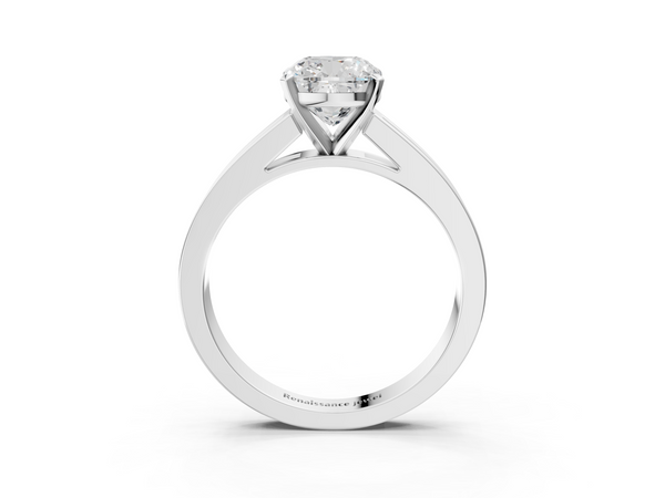White gold Cushion Solitaire Diamond Ring with Channel-Set Band and Four-Prong Setting