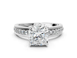 White gold Cushion Solitaire Diamond Ring with Channel Set Band and Six-Prong Setting_48
