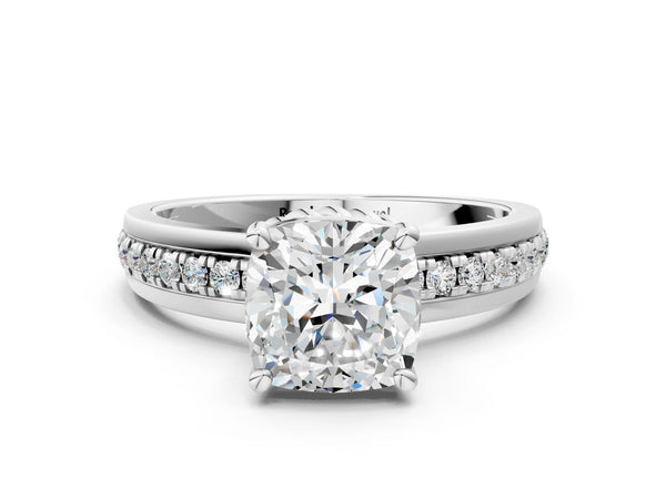 White Gold Cushion Cut Channel Set Solitaire Engagement Ring Setting