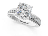 White gold Cushion Solitaire Diamond Ring with Channel Set Band and Six-Prong Setting_49