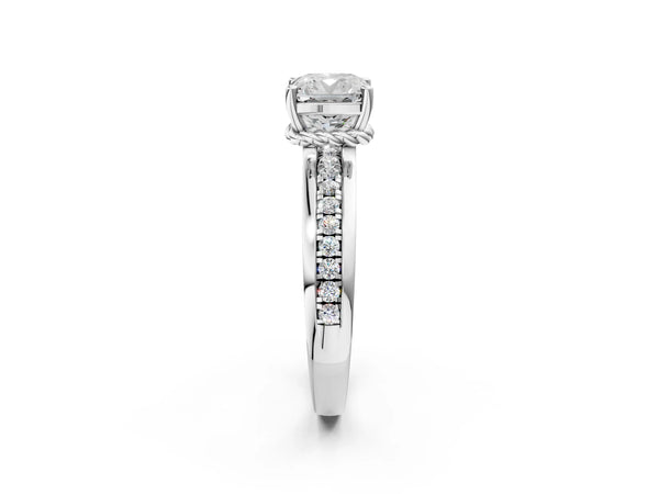 Platinum Cushion Cut Solitaire Engagement Ring Setting with Raised Channel Band and Rope Collar Head