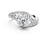 White gold Cushion Solitaire Diamond Ring with Filigree Band and Four-Prong Setting_107