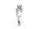 White gold Cushion Solitaire Diamond Ring with Filigree Band and Four-Prong Setting_109