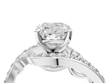 White gold Cushion Solitaire Diamond Ring with Filigree Band and Four-Prong Setting_111
