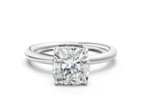 White gold Cushion Solitaire Diamond Ring with Four-Prong Setting on a Plain Band_20