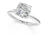 White gold Cushion Solitaire Diamond Ring with Four-Prong Setting on a Plain Band_20