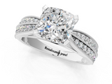 White gold Cushion Solitaire Diamond Ring with Milgrain Pavé Band and Four-Prong Setting_106