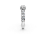 White gold Cushion Solitaire Diamond Ring with Milgrain Pavé Band and Four-Prong Setting_107