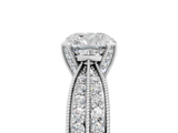 White gold Cushion Solitaire Diamond Ring with Milgrain Pavé Band and Four-Prong Setting_110