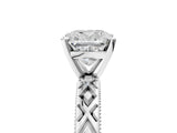 White gold Cushion Solitaire Diamond Ring with Milgrain and Black Enamel X Pattern Band_100