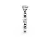 White gold Cushion Solitaire Diamond Ring with Milgrain and Black Enamel X Pattern Band_97