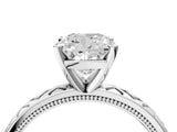 White gold Cushion Solitaire Diamond Ring with Milgrain and Black Enamel X Pattern Band_99
