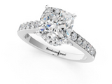 White gold Cushion Solitaire Diamond Ring with Pavé Band and Four-Prong Setting_120