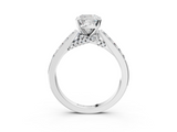 White gold Cushion Solitaire Diamond Ring with Pavé Band and Four-Prong Setting_124
