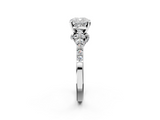 White gold Cushion Solitaire Diamond Ring with Pavé Band and Four-Prong Setting_124