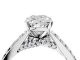 White gold Cushion Solitaire Diamond Ring with Pavé Band and Four-Prong Setting_126