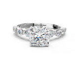 White gold Cushion Solitaire Diamond Ring with Pave Band and Four-Prong Setting_316