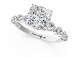 White gold Cushion Solitaire Diamond Ring with Pave Band and Four-Prong Setting_317