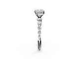 White gold Cushion Solitaire Diamond Ring with Pave Band and Four-Prong Setting_318