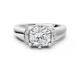 White gold Cushion Solitaire Diamond Ring with Pave Band and Six-Prong Setting_51