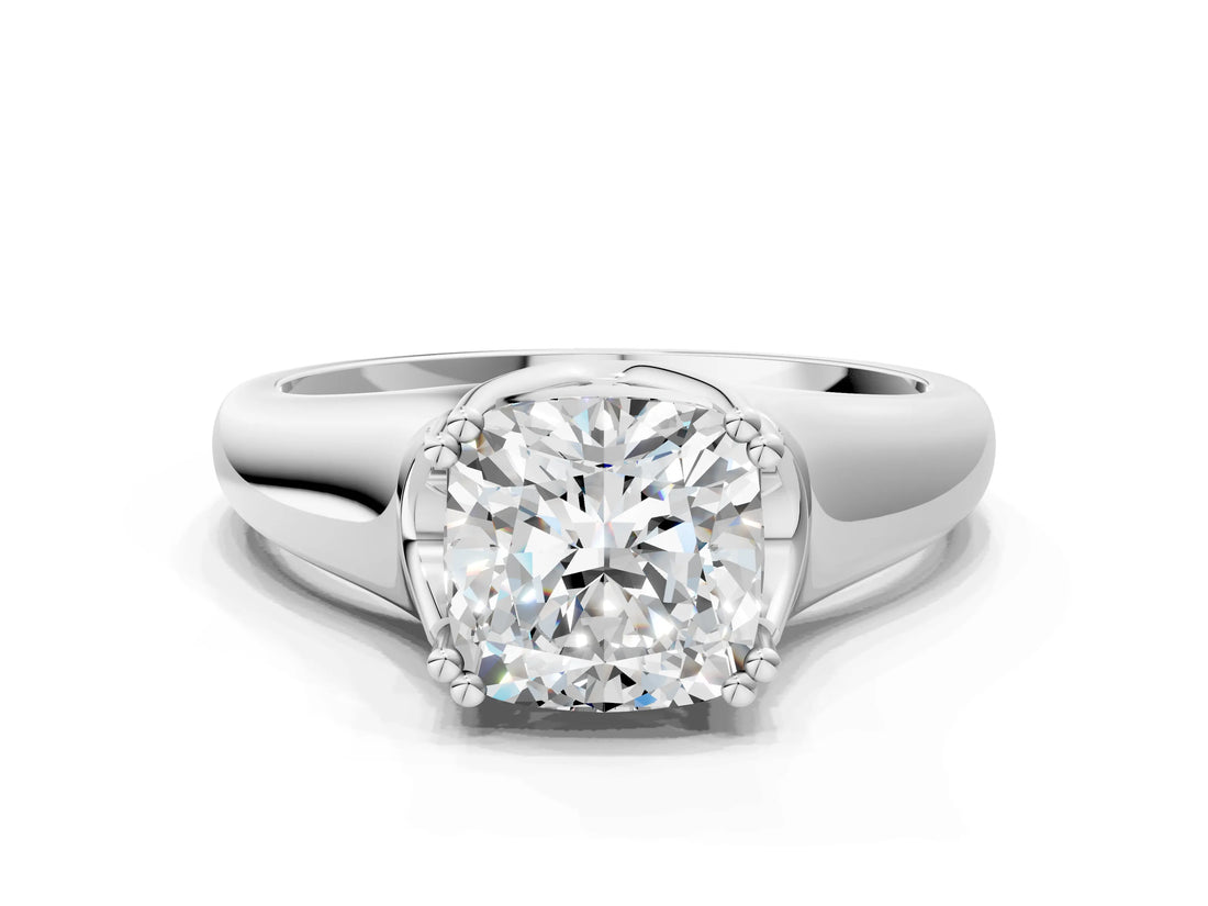 White gold Cushion Solitaire Diamond Ring with Six-Prong Cathedral Setting_32