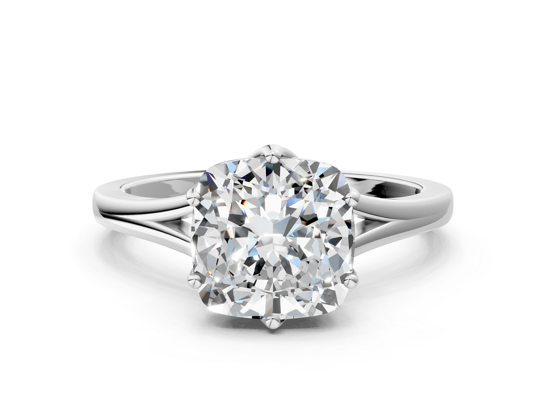 White gold Cushion Solitaire Diamond Ring with Six-Prong Setting and Tapered Band_22