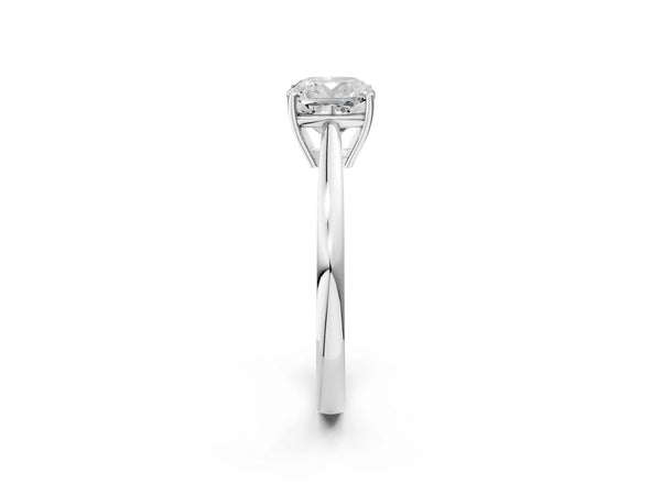 White gold Cushion Solitaire Diamond Ring with Split Shank and Four-Prong Setting