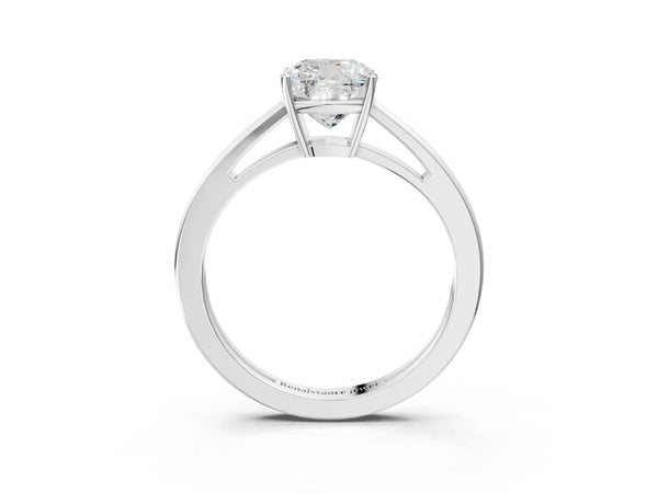 White gold Cushion Solitaire Diamond Ring with Split Shank and Four-Prong Setting