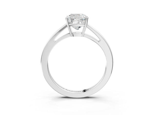 White gold Cushion Solitaire Diamond Ring with Split Shank and Four-Prong Setting