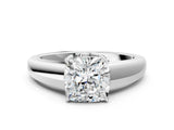 White gold Cushion Solitaire Diamond Ring with Tapered Band and Four-Prong Setting_49