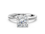 White gold Cushion Solitaire Diamond Ring with Thin Band and Four-Prong Setting_3