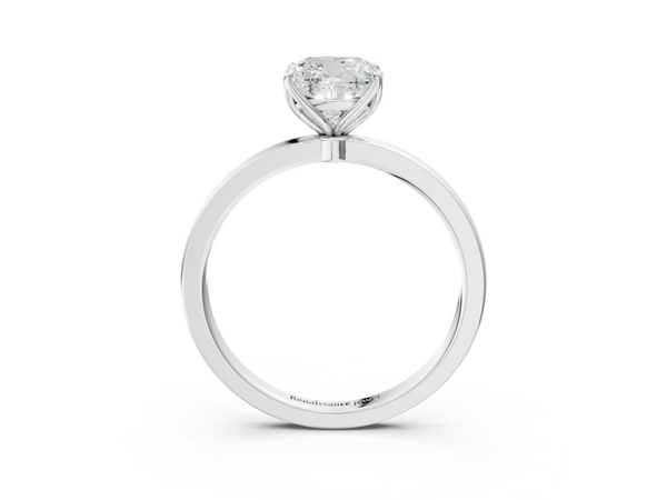 White gold Cushion Solitaire Diamond Ring with Thin Band and Four-Prong Setting