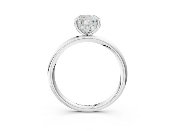White gold Cushion Solitaire Diamond Ring with a Classic Band and Four-Prong Setting