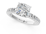 White gold Cushion Solitaire Diamond with Pavé Band and Four-Prong Setting_104