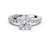 White gold Cushion Solitaire Diamond with Pavé Band and Four-Prong Setting_115