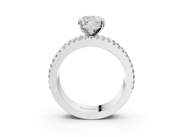 Sterling Silver Cushion Cut Baguette Side Stone Engagement Ring Setting with Pave and Channel Band