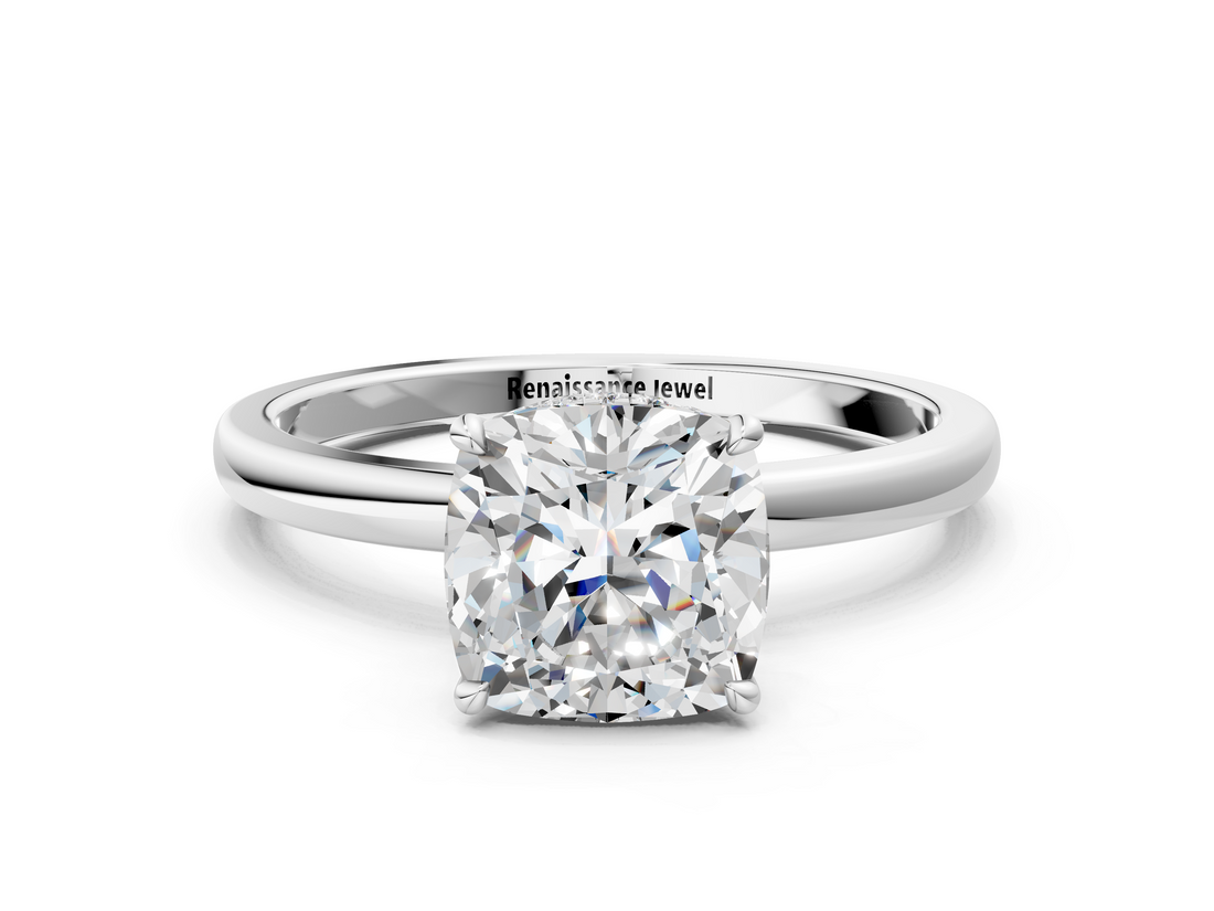White gold Cushion Solitaire Engagement Ring with Cathedral Band and Four-Prong Setting_19