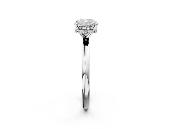 White gold Cushion Solitaire Engagement Ring with Cathedral Band and Four-Prong Setting