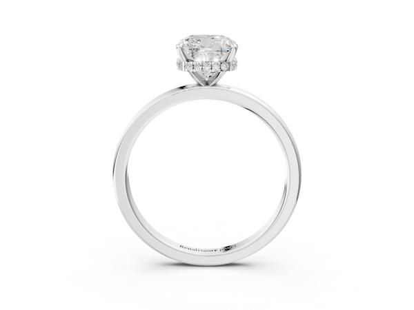 White gold Cushion Solitaire Engagement Ring with Cathedral Band and Four-Prong Setting