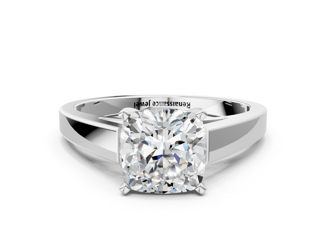 White gold Cushion Solitaire Engagement Ring with Four-Prong Setting and Tapered Band_24