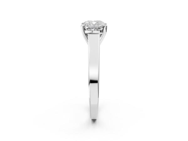 White gold Cushion Solitaire Engagement Ring with Four-Prong Setting and Tapered Band