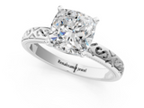 White gold Cushion Solitaire Engagement Ring with Scrollwork Band and Four-Prong Setting_169