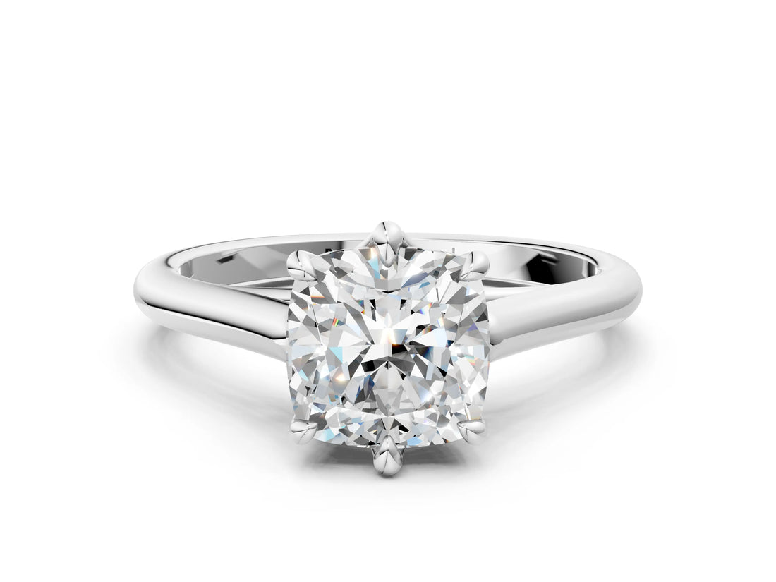 White gold Cushion Solitaire Engagement Ring with Six-Prong Setting and Classic Band 1