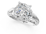 White gold Cushion Solitaire Filigree Engagement Ring with Halo and Prong Setting_116