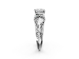 White gold Cushion Solitaire Filigree Engagement Ring with Halo and Prong Setting_117