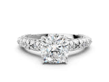 White gold Cushion Solitaire Floral Milgrain Engagement Ring_56